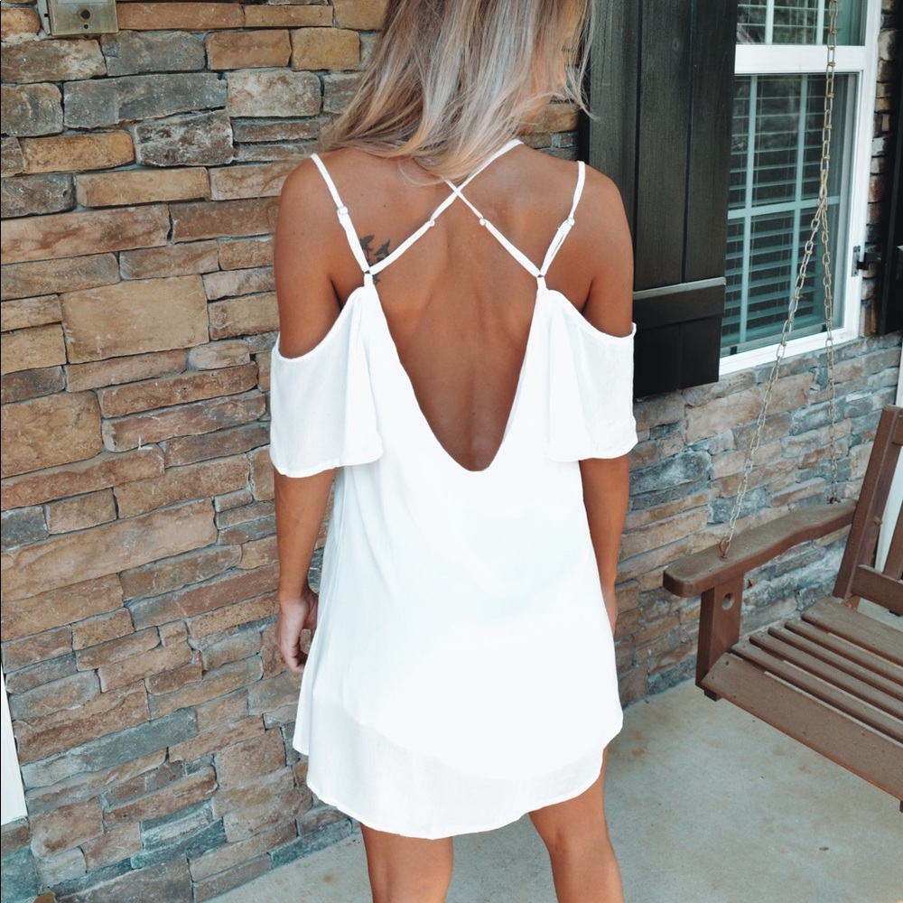 Detailed Back White Dress - Picture 2 of 4